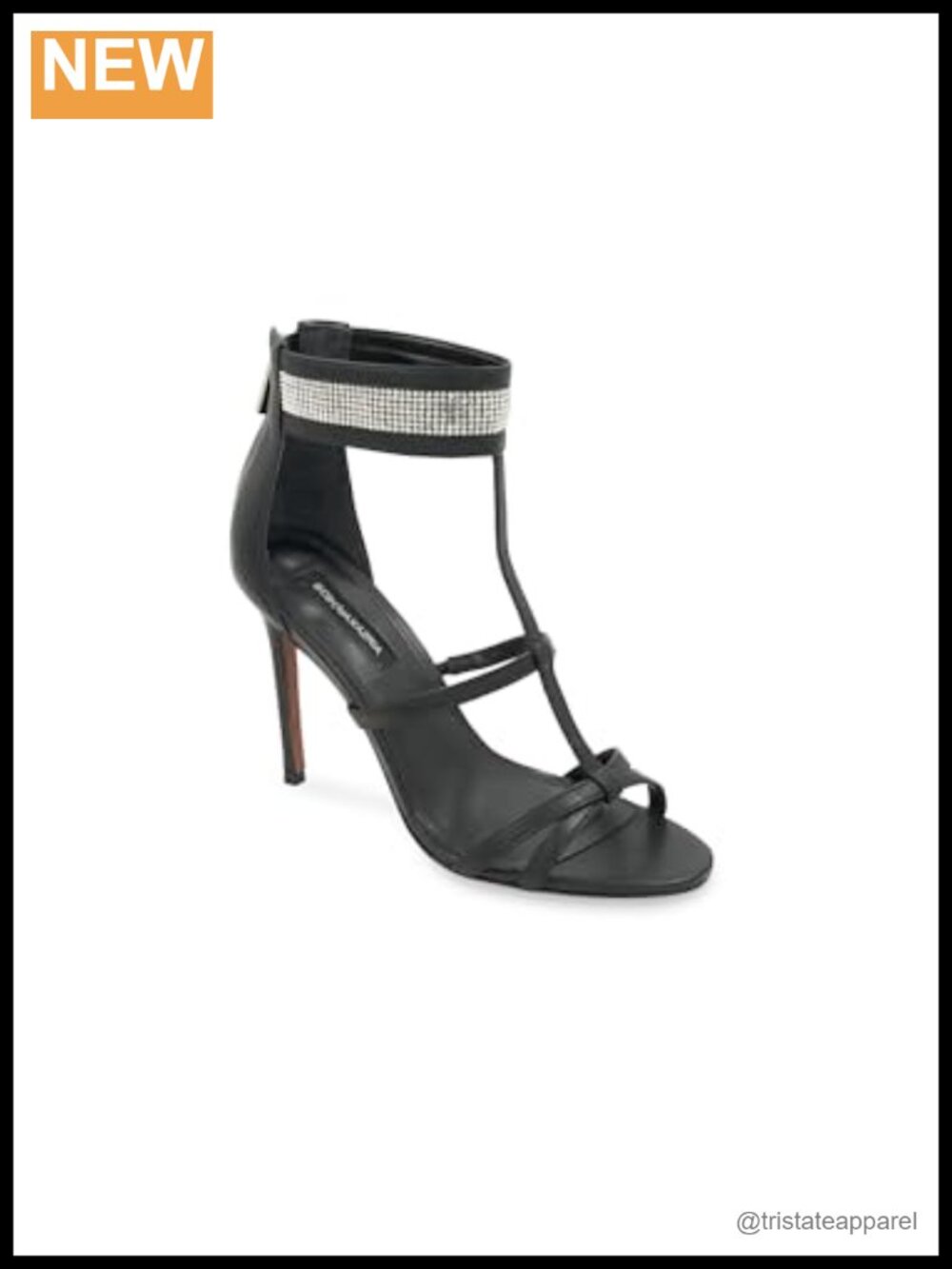 BCBGMAXAZRIA Singa Faux Leather Caged Gladiator Ankle Strap Heeled Sandals
